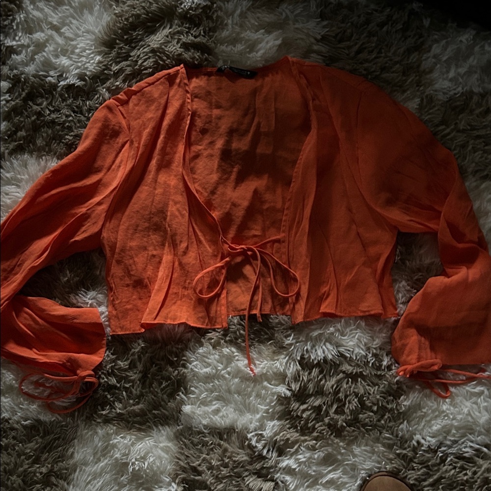 Zara Vibrant Orange Tie-Front Blouse